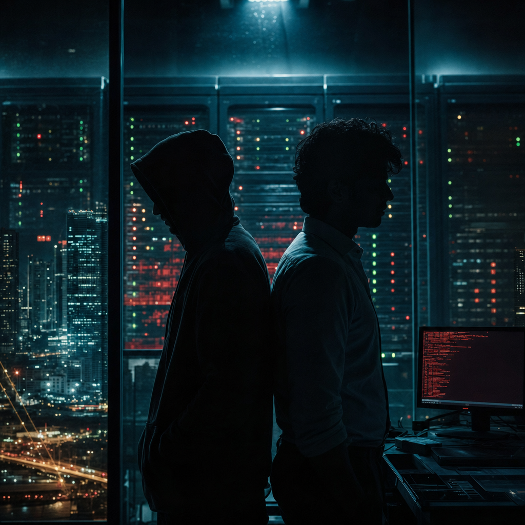 Two founders in a server room